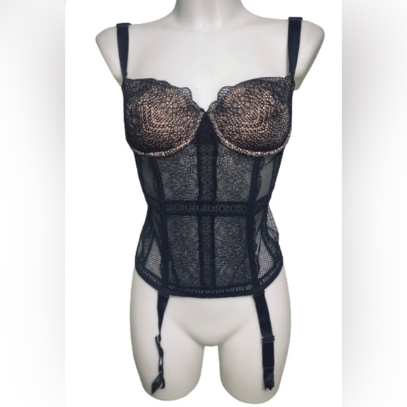 Victoria's Secret Other - Victoria Secret Lingerie Bustier Corset Teddy Garter Straps Lace Black 34C
